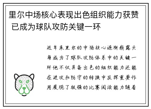 里尔中场核心表现出色组织能力获赞 已成为球队攻防关键一环